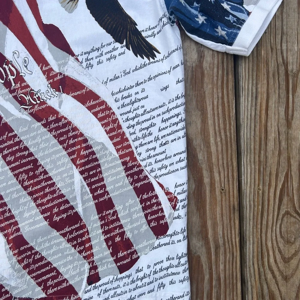 American Summer Polo Mens‎ Large All Over Print American Eagle Constitution USA - Picture 6 of 14